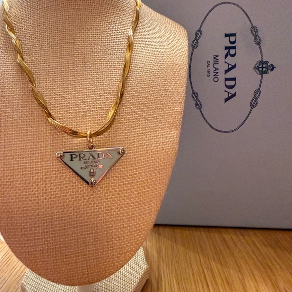 Prada Jewelry - Prada Gold and Silver Tone Triangle Logo Necklace
